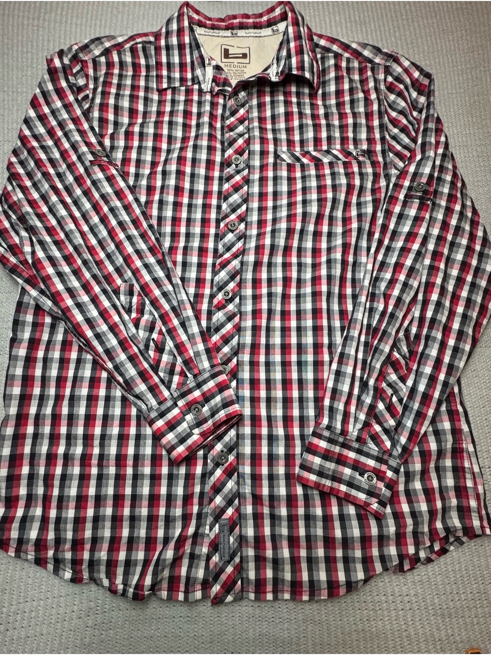 Branded Red Black White Plaid Long-Sleeve Button-Up Shirt